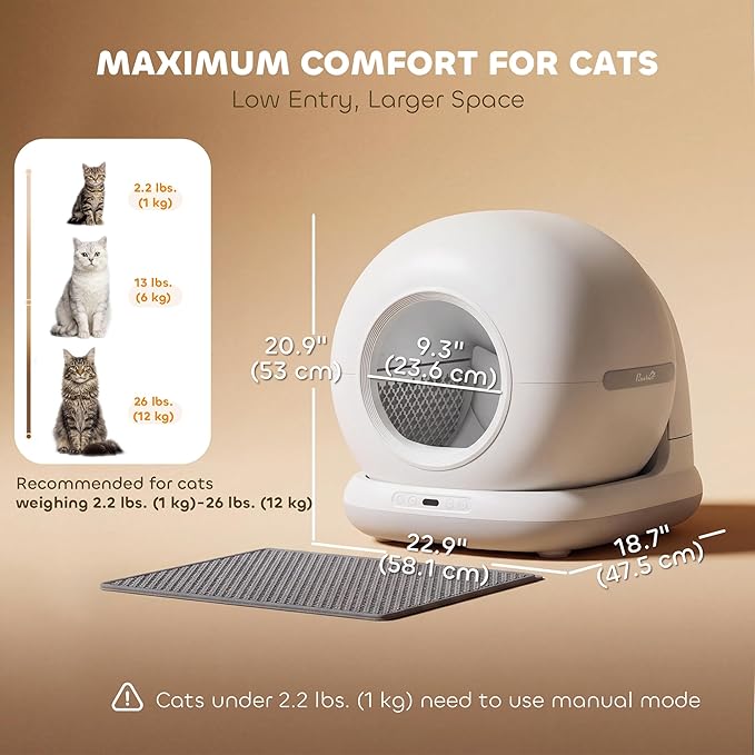 PawHut Automatic Litter Box, Self Cleaning Litter Box for Multiple Cats, 72L Extra Large, App Control, 2.4G WiFi, Odor & Noise Control, Safety Sensors, Deodorant Gel, Litter Mat, 1 Roll Garbage Bag