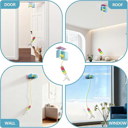 Interactive Cat Toys for Indoor Cats, Automatic Hanging Door Feather Toy Wand Chase Exercise Enrichment Stimulation Self Play for Bored Adult & Kitten Cats