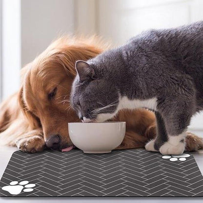 Dog Food Mats,Cat Absorbent Water Bowl Feeding Mats Pet Placemats for Food and Water Gray Wood Grain 17 * 30 inch