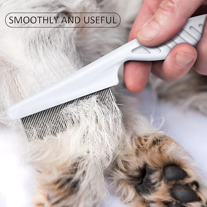 Boao 6 Pack Flea Lice Comb Stainless Steel Dog Cat Grooming Combs with Rounded Teeth, Double Sided Pet Tear Stain Remover Dematting Tool for Pets(White, Yellow, Green, Purple, Orange, Dark Blue)
