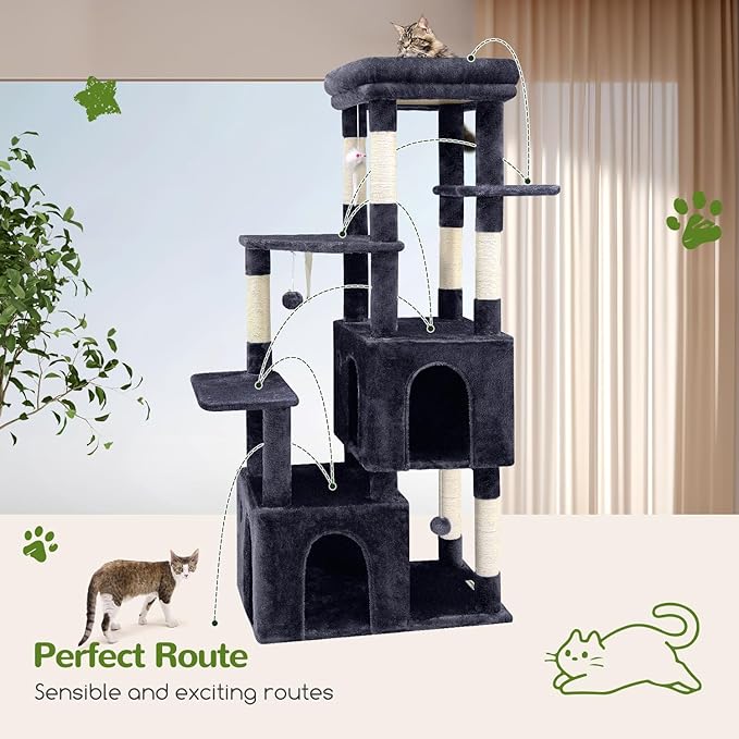 Globlazer Cat Tower for Indoor Cats, Heavy Duty Cat Trees for Large Adult Big Cats Maine Coon Cat Tree Tower with Scratching Post, Extra Large Top Perch, Cat Condos, F61, Dark Grey, 61inch