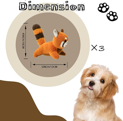 Red Panda Plush Dog Toy Squeaky Toy, Interactive Hide and Seek Replacement Dog Toys for Small & Medium Dogs (3Pcs Squeaky Red Panda)