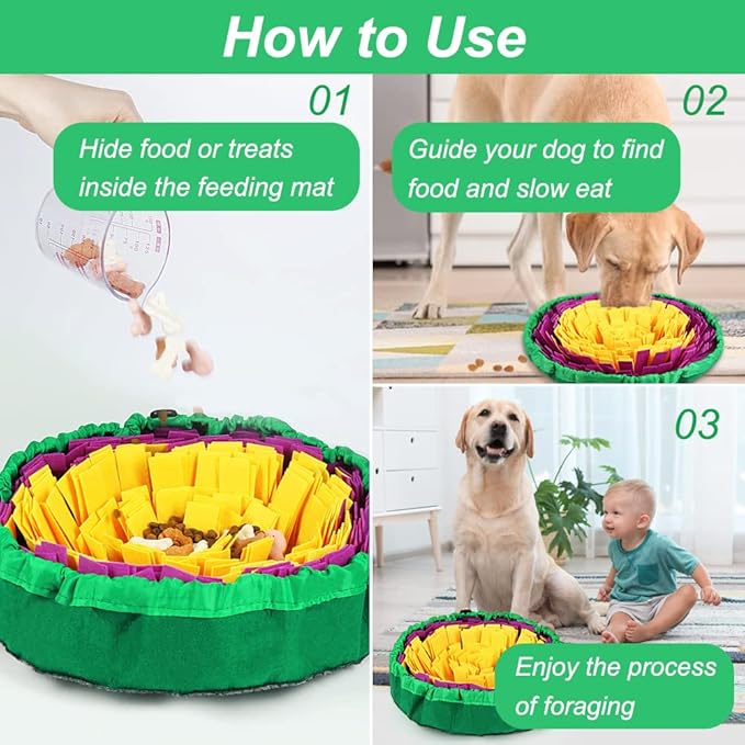 Vivifying Snuffle Mat for Dogs, Enrichment Dog Puzzle Toys for Slow Eating and Keep Busy, Adjustable Sniff Mat Encourages Natural Foraging Skills and Mental Stimulation(Yellow Purple)