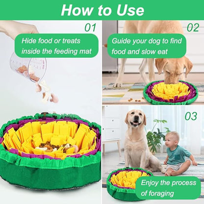 Vivifying Snuffle Mat for Dogs, Enrichment Dog Puzzle Toys for Slow Eating and Keep Busy, Adjustable Sniff Mat Encourages Natural Foraging Skills and Mental Stimulation(Yellow Purple)