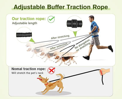 Pecute Dog Leash Hands Free 2 Dogs, Waist Belt Fanny Pack with Soft Padded, Dual Leash with Pouch, Two Handles, Durable Bungee, Dog Seat Belt, Running Walking Hiking Biking