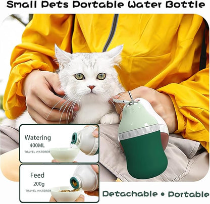 Dog Travel Water Bottle Detachable Bowl Leak Proof Portable ，Silicone Bottle Body，Collapsible and Suitable for Small Pets for Outdoor Walking, Hiking, Travel (Green, 400 ml)