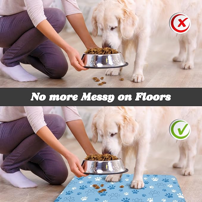 Dog Food Mat, Absorbent Water Bowl Mats Cat Pet Feeding Placemats Blue 17 * 30 inch