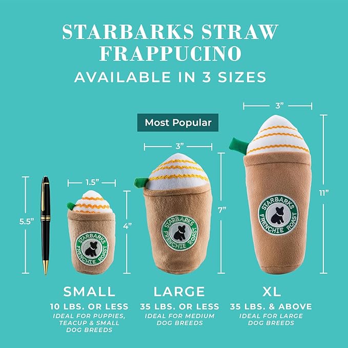 Haute Diggity Dog Starbarks Frappawcino, Plush Designer Dog Toys with Interactive Squeaker, Stimulating Pet Enrichment, Machine-Washable & Safe Materials for All Breeds, Size Small