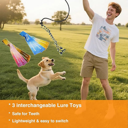 Flirt Pole for Dogs,Heavy Duty 4 Pieces Set with 3 Lures,Interactive Teaser Wand for Small Medium Large Pets,Durable Flirt Stick for Chase,Outdoor Tether Play,Exercise,Training