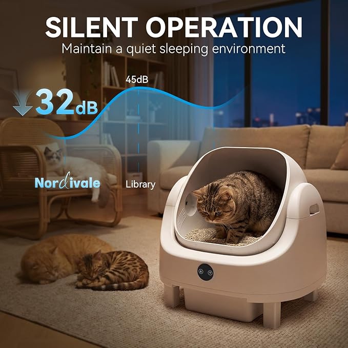 Self Cleaning Litter Box Safety Protection and Odor Control Automatic Litter Box App Control for Cats with Cat Litter Mat, Garbage Bag ＆ Scented Box