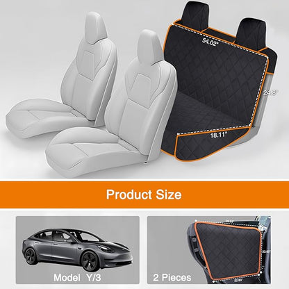 iBuddy Back Seat Cover for Tesla Model Y/3 with 2 PCS Door Protector Easy to Install Rear Seat Protector for Kids/Dogs Protects Car Seat from Messes No Chemical Smell Bench Seat Cover for Model Y/3