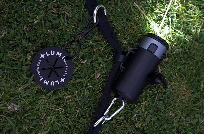 Lumi Dog Waste Bag Holder with LED Flashlight, Hands-Free Dog Walking Accessory with Carabiner Clip & Bags - Great for Camping, Outdoor Use, and Lighting Your Path (BLUE)