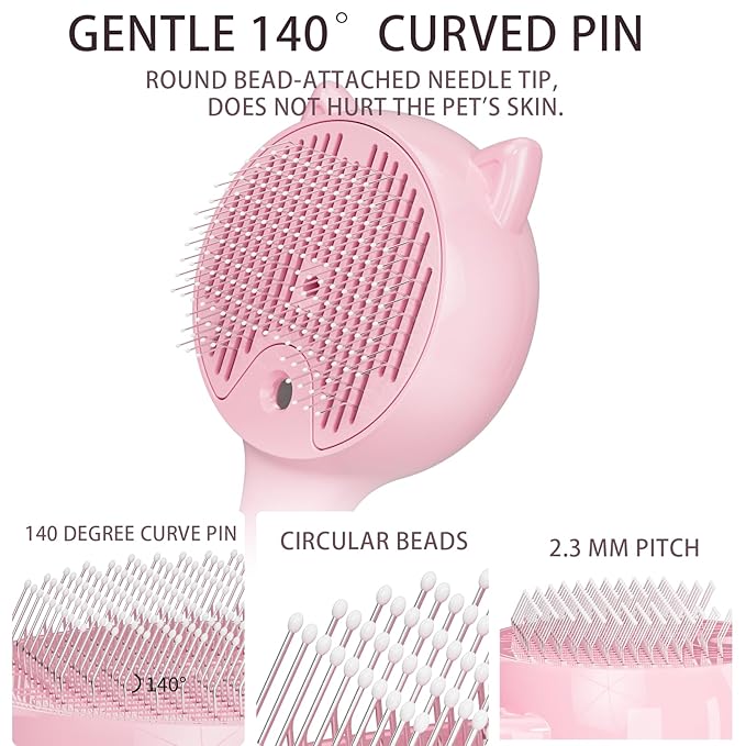 Steam Pet Grooming Brush for Cats & Dogs, Spray Silicone Deshedding Brush Reduces Shedding & Static, One-Click Fur Removal, Rechargeable Cat Dog Grooming Tool, Pink