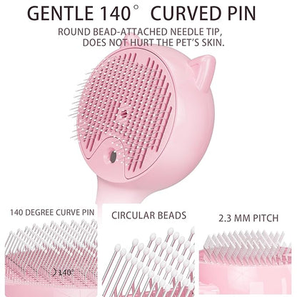 Steam Pet Grooming Brush for Cats & Dogs, Spray Silicone Deshedding Brush Reduces Shedding & Static, One-Click Fur Removal, Rechargeable Cat Dog Grooming Tool, Pink