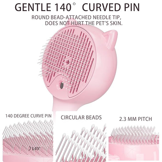 Steam Pet Grooming Brush for Cats & Dogs, Spray Silicone Deshedding Brush Reduces Shedding & Static, One-Click Fur Removal, Rechargeable Cat Dog Grooming Tool, Pink