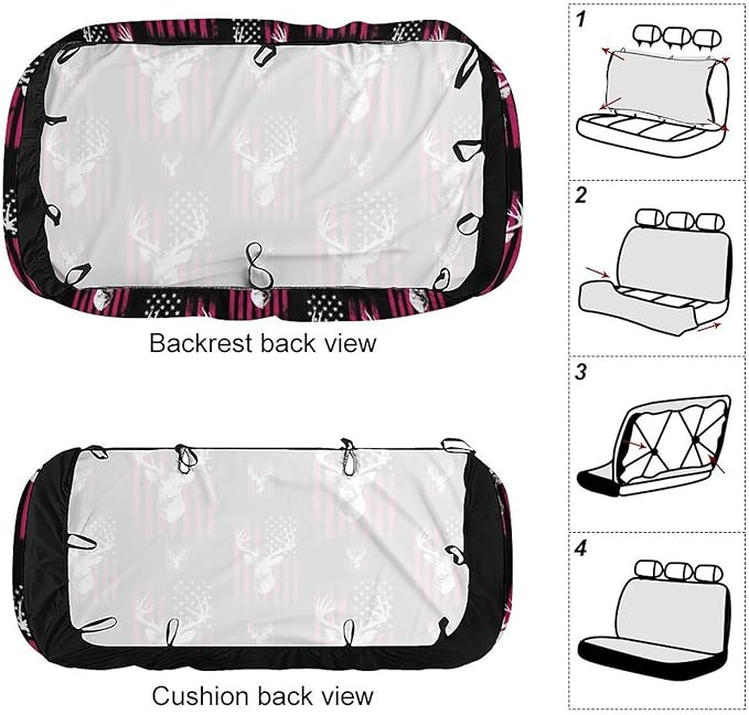 Car Interior Decor Seat Cover, Universal Stretch Back Seat Protector, Car Accessories Rear Bench Seat Covers For Trucks SUV Compatible with American Flag Camo Funny Deer Hunting Pink Camouflage
