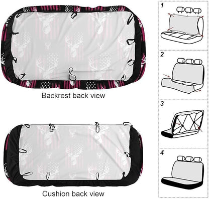 Car Interior Decor Seat Cover, Universal Stretch Back Seat Protector, Car Accessories Rear Bench Seat Covers For Trucks SUV Compatible with American Flag Camo Funny Deer Hunting Pink Camouflage