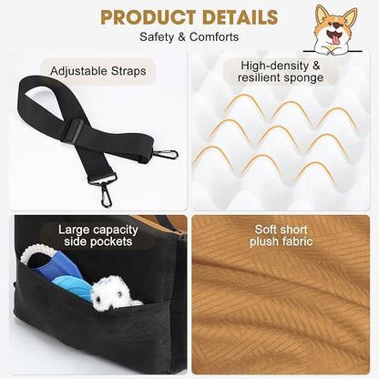JOEJOY Dog Car Seats for Small Medium Dogs Under 35lbs, Dog Booster Seat with Detachable Washable Cover and Cushion, Memory Foam Pet Car Seat with Safety Belt and Storage Pockets (Brown)