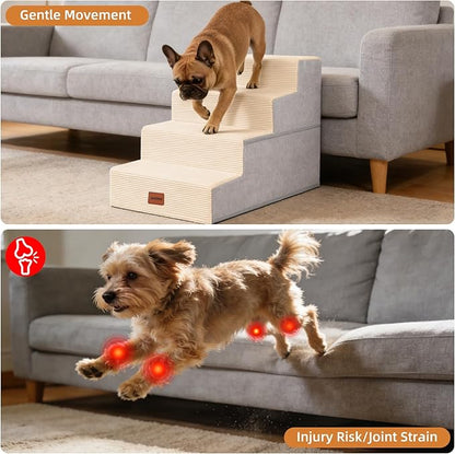 Dog Stairs for Small Dogs, 18" H, 4-Step Pet Steps for High Beds or Couches, Non-Slip Balanced Pet Ramp for Medium Cats,Indoor Dog Ladder, Beige