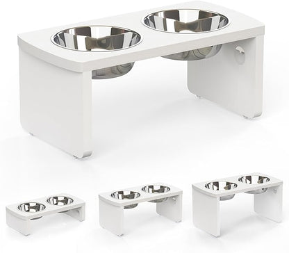 Elevated Dog Bowls, Waterproof Raised Dog Bowl for Medium Dogs, HIPS Poly Lumber Stand with 2 Stainless Steel Bowls, Indoor & Outdoor Use (7'' Tall-40 oz Bowl, White)