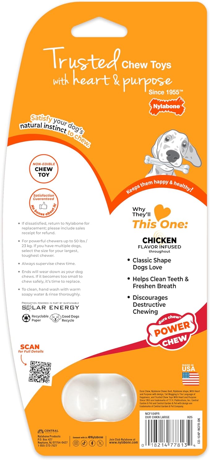Nylabone Power Chew Classic Bone Chew Toy for Dogs, Durable Dog Toys for Aggressive Chewers, Chicken Flavor, Large/Giant - Up to 50 lbs. (1 Count)