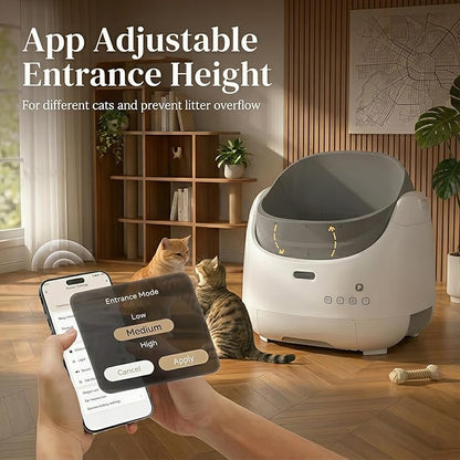 Self Cleaning Litter Box, Open Top Automatic Litter Box with Cat Proximity Sensing, Anti-Pinch 100L Large Auto Robot for Multiple Cats, Including Litter Mat Waste Bag