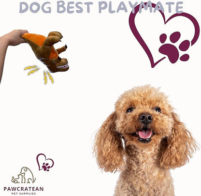 7" Squeaky Plush Toy for Puppies Small Dogs Self Etertainment Washable Soft Made [PET ONLY] (Brown Dinosaur)