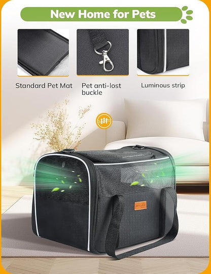 Morpilot Cat Carrier Soft - Portable Pet Carrier for Small or Medium Cats, Dogs and Puppy up to 14lbs, Airline Approved Dog Carrier with Safety Buckle - (Dark Gray)