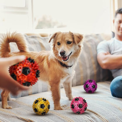 6 Pcs 3.4'' Spiky Squeaker Soccer Ball Dog Toy for Medium Large Dogs Heavy Duty Rubber Chew Toys for Aggressive Chewers Spiky Ball Fetch for Training Clean Teeth Outdoor