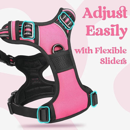 rabbitgoo Dog Harness for Large, No Pull Pet Harness with 3 Buckles, Adjustable Soft Padded Vest with Control Handle, Walking Reflective Pet Vest for Large Dogs, Rose Pink, L