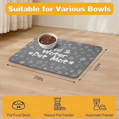 Pet Feeding Mat,Dog Cat Mat for Food and Water,Dog Bowl Waterproof Placemat with Rubber Backing,Absorbent Quick Dry Water Dispenser Mat for Pet（Dark Gray 17"×29"）