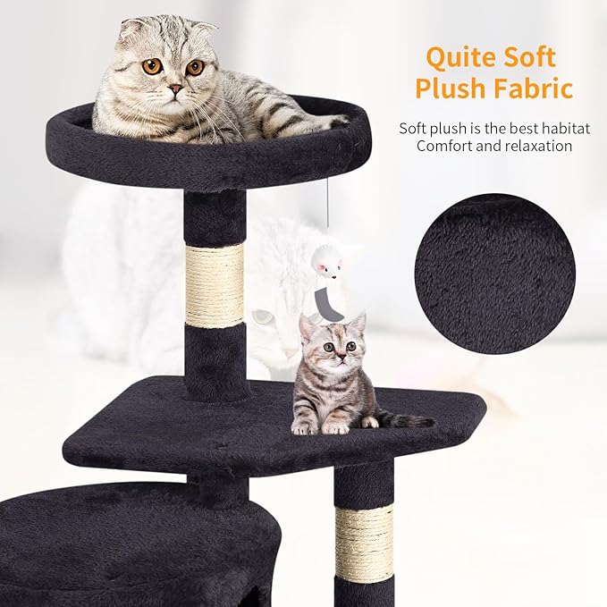 BestPet | 36" Cat Tree Tower | Dark Gray | Sturdy Multi-Level Cat Tree with Plush Condo, Cozy Perch, Sisal Scratching Posts, Hanging Toy and Stable Frame | Easy Assembly | for Kittens & Adult Cats
