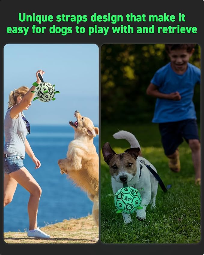 QDAN Premium Dog Ball, Glow in The Dark Dog Toys, Light Up Soccer Ball for Dogs, Outdoor Dog Toys, Doggy Water Toy, Puppy Birthday Gifts for Small Medium (6 Inch)