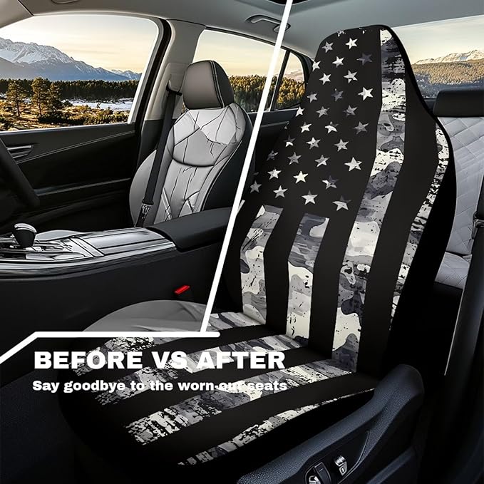 Black Flag Car Seat Covers Front Seats Anti-Slip Back Fabric Waterproof Car Seat Cover Easy to Install Stretch Polyester Fabric Cover Universal Fit for Most Vehicle