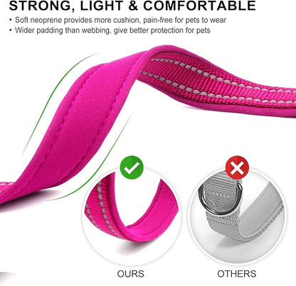 azuza Reflective Dog Collar,Soft Neoprene Padded Pet Collar with ID Tag Ring,Adjustable for Large Dogs,Hot Pink,L