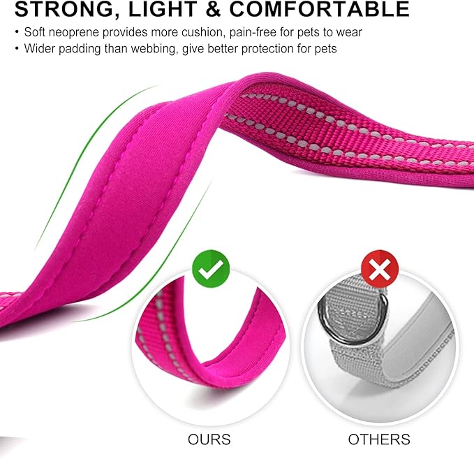 azuza Reflective Dog Collar with Airtag Holder, Soft Neoprene Padded Pet Collar with ID Tag Ring, Adjustable for Medium Dogs,Hot Pink,M