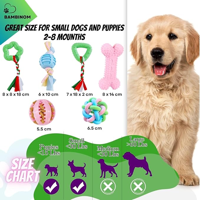 Chew Toys for Small Dogs, 6 Pcs Puppy Chew Toys, Soft Rubber, Eco-Friendly Dog Teething Toys for Puppies, Interactive Blue Dog Toys