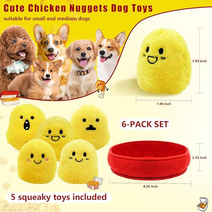 Dog Squeak Toys, 6 Pack Chicken Nugget Dogs Push Toys Interactive Puppy Toys Bark Box Toys Dog Chicken Toy to Keep Them Busy