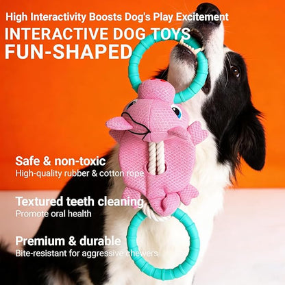 Tug of War Dog Toy - Rubber & Cotton Rope Toys for Dogs, Large Double Ring Dog Tug Toy, Interactive Dog Toys for Small Medium Large Dogs(Piglet)