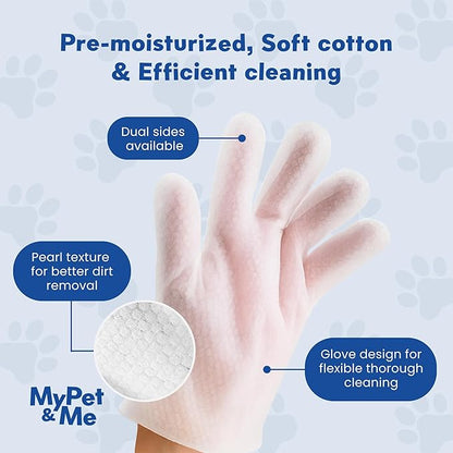 My Pet & Me Pet Glove Wipes for Dogs & Cats, No-Rinse Instant Bath Cleaning Gloves, Soap-Free Grooming Mitts, Individually Wrapped for Travel, Olive & Jojoba Oils, 6 Count