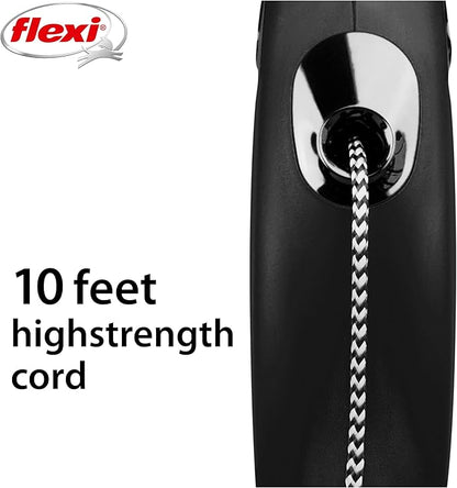 FLEXI New Classic Cord Retractable Cat Leash - X-Small – 10 ft., Black | Tangle-Free Pet Walking Leash with One-Handed Brake, Pause, Lock | German Quality Product