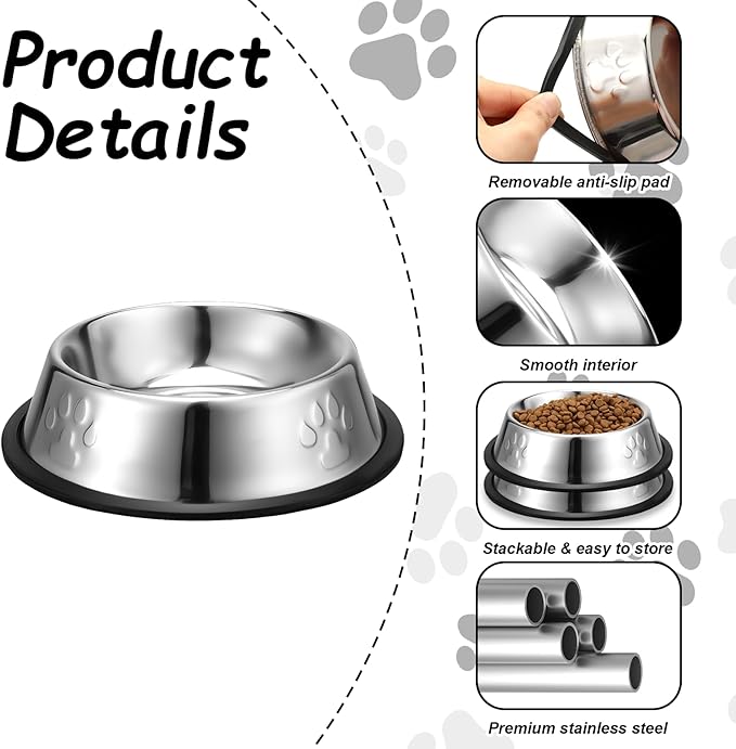 10 Pcs Small Dishes for Dogs Metal Dog Bowls No Slip Puppy Bowl Stainless Steel Dogs Food and Water Bowls with Rubber Base Bottom Pet Feeding Dishes for Cats