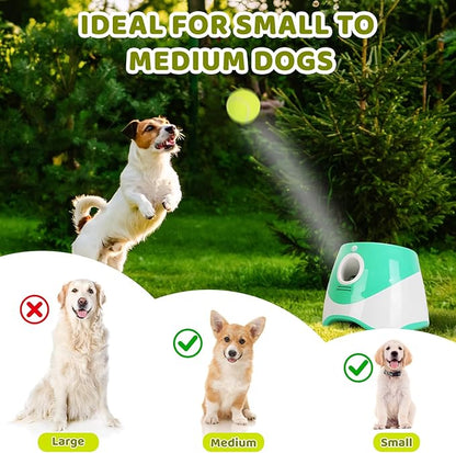 Automatic Ball Launcher for Dogs, Interactive Dog Ball Thrower with 6 PCS 1.96" ETPU Balls, 3 Adjustable Distance Settings (9.84-29.52FT), Indoor Outdoor Fetch Trainer Toy for Small & Medium Dogs