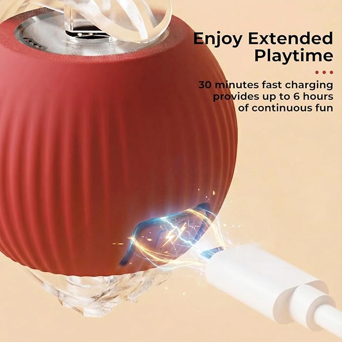 Interactive electric automatic 360 rolling USB rechargeable motion-sensing toy smart chasing cat ball, equipped with a quick tail rope, specially designed for active adult cats and indoor dogs.