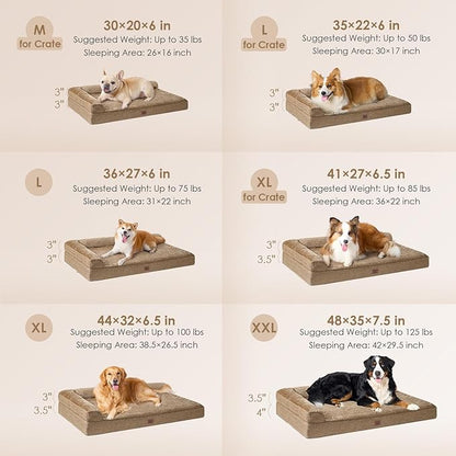 EHEYCIGA Extra Large Dog Bed Othorpedic, Memory Foam XL Dog Bed with Washable Removable Cover, Waterproof Pet Sofa Couch XLarge Size Dogs with Nonskid Bottom, 44x32x6.5, Camel