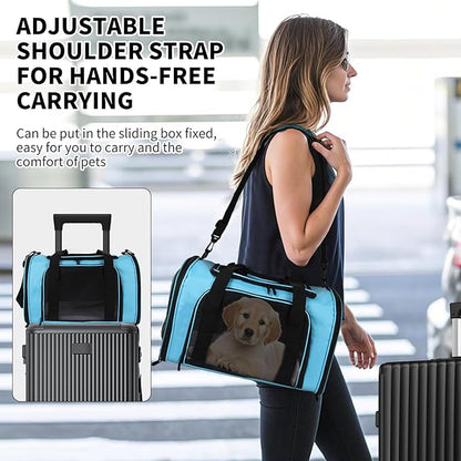 Carriers Soft-Sided Pet Carrier Large Carrier for Medium Large Cats Dogs Under 35Lbs,Breathable Ventilated Design,Collapsible Roomy Carrier with Airline Approved(X-Large,Blue)