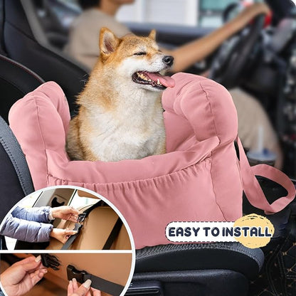 Dog Car Seat for Small Dogs, Portable Puppy Car Seat of Easy Installation, Fashionable Pet Carrier Bag with Large Pockets, Machine Washable Dog Booster Seat (Pink)