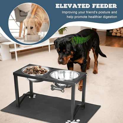 Elevated Dog Bowls, Metal Raised Dog Bowl Stand with 2 Thick 111oz Capacity Stainless Steel Food Bowls & Non-Slip Mat - 14" Tall for Large/Extra Large Breeds