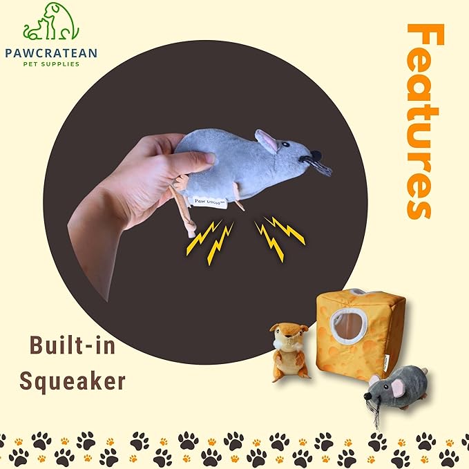 7" Squeaky Plush Toy for Puppies Small Dogs Self Etertainment Washable Soft Made [PET ONLY] (Cheese & Mouse)