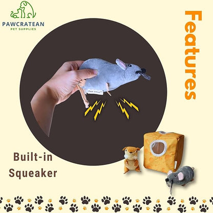 7" Squeaky Plush Toy for Puppies Small Dogs Self Etertainment Washable Soft Made [PET ONLY] (Cheese & Mouse)